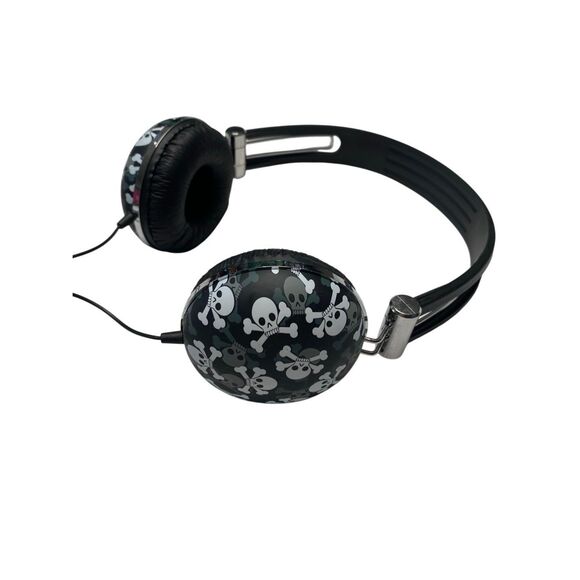 Nwot Skull Crossbones Over Ear Headphones Wired Black White Audio Accessory - Picture 4 of 11